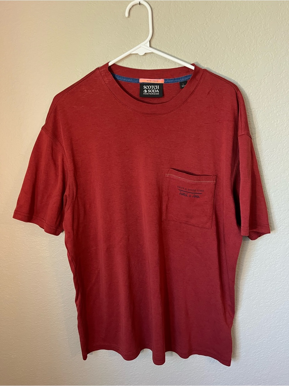 Scotch & Soda Men’s L Red Pocket T Shirt 167334 Have A Good Time Amsterdam